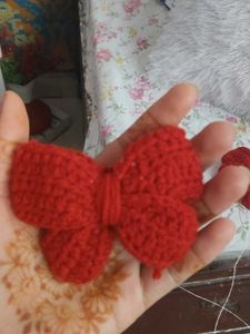 set of 2 Red Crochet Hair Bow Clip