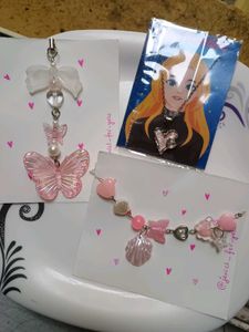 Cute Pink Butterfly & Heart Jewelry Set