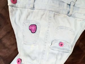 Girl's Denim Pinafore Overalls with Heart Detail
