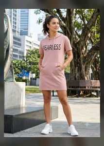 Pink "FEARLESS" Hoodie Dress