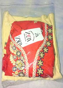 Stunning Red &amp; Beige Kurta Set