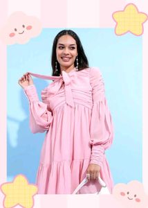 Pink Doll Dress with Bow Detail