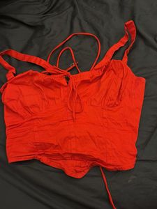 Red Tie-Front Corset Top