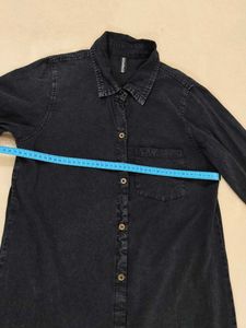 Black Acid Wash Denim Maxi Shirt Dres