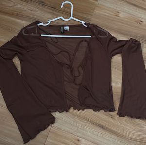 Sheer Brown Mesh Long Sleeve Top