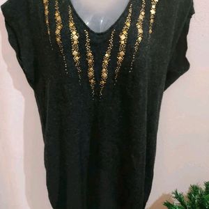 Item-KBG127/Imported/Preloved/Woolen V neck Sequined Plus Sized Sweater