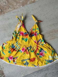 Vibrant Yellow Tropical Print Halter Top