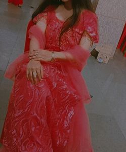Rose Detailed Coral Anarkali Lahenga