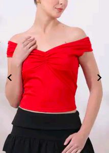 Red Off Shoulder Ruched Top