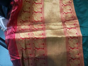 Green and Gold Saree with Red Border
