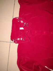 Elegant Red Embroidered cord set