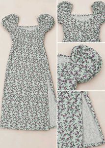 Mint Green Floral Puff Sleeve Dress | XS |