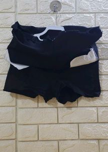 Black Denim Layered Mini Skirt Over Short