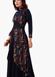 Elegant Navy Blue Printed Maxi Dress
