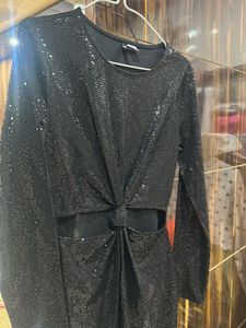 Sparkly Black Cut-Out Mini Dress