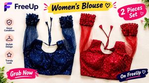 set 2 Maroon Sequin Blouse with Net Sleeves