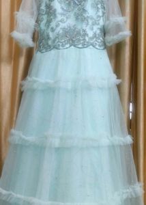 Stunning Mint Green Zardozi Gown with Dupatta