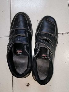 Black Leather Velcro School Shoes