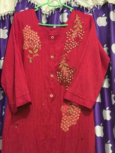 Vibrant Red green Kurta Set with Dupatta