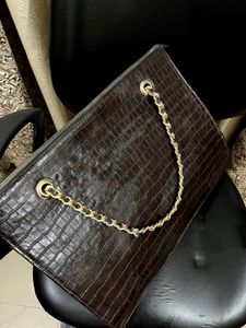 Brown Tote with Gold Chain