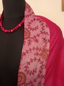 pure Silk Pink Embroidered Dupatta with Ka