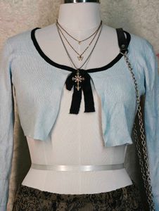 Cute Light Blue Cropped Cardigan