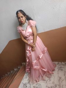 Elegant Pink Tulle Layered Lehenga