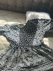Navy &amp; White Embroidered Dress
