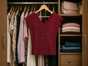 Women’s Shimmer V-Neck Net Partywear Top – Maroon