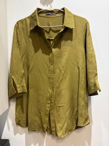 Olive Green Collared Button-Up Top