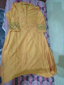 Yellow Kurta with Lace Sleeves