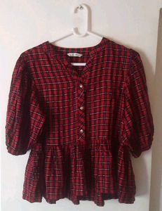 Red Plaid Peplum Top