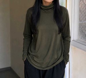 Olive Green Turtleneck Long Sleeve Top