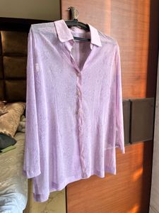 Sheer Lavender Button-Up Shirt