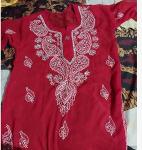 Red Chikakari Mirror Kurta
