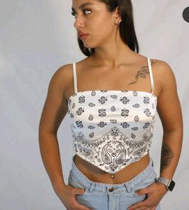 White Paisley Crop Top