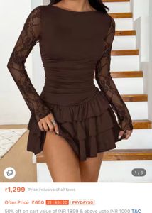 Elegant Brown Lace Sleeve Mini Dress