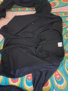Black Ribbed Blouse with Tie Detail