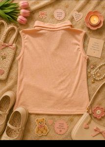 🍑 🌸Peach Ribbed Collared Top🍑🌸