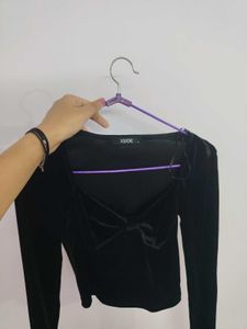 Chic Black Velvet Bow Top