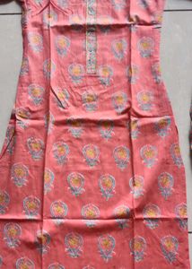 Elegant Coral Printed Kurta with pant