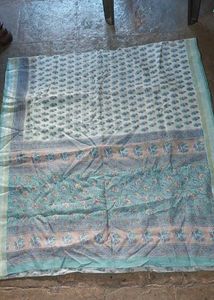 Vintage Floral Print Cotton Saree