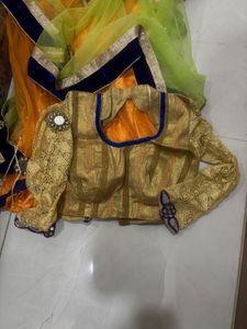 Lehnga Choli Golden With Lemon Green