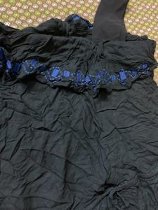 Women Black Cotton Dress Top