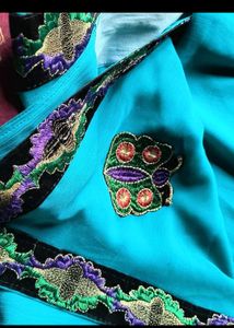 Beautiful Teal Embroidered Saree