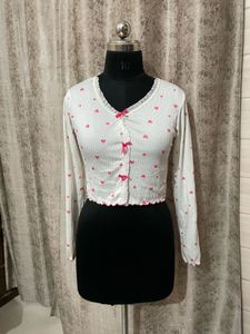 Cute Heart Print Cropped Cardigan