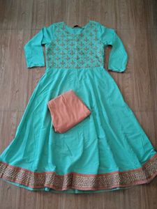 Beautiful Teal Kurta Set with Peach Bottom
