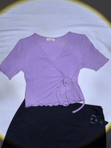 Purple Ribbed Wrap Top