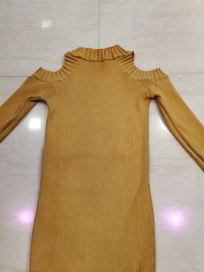 Mustard Cold Shoulder Sweater Dress