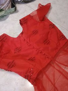 Red slit kurti with skirt